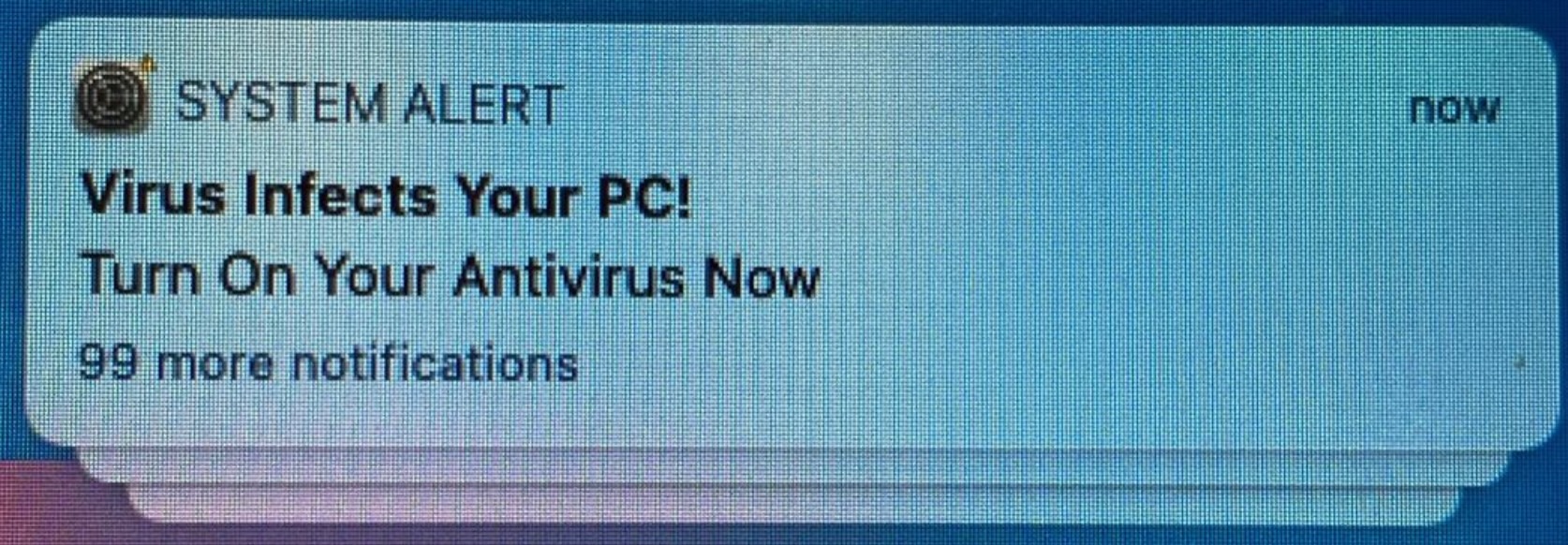 Screenshot of a fake virus notification
